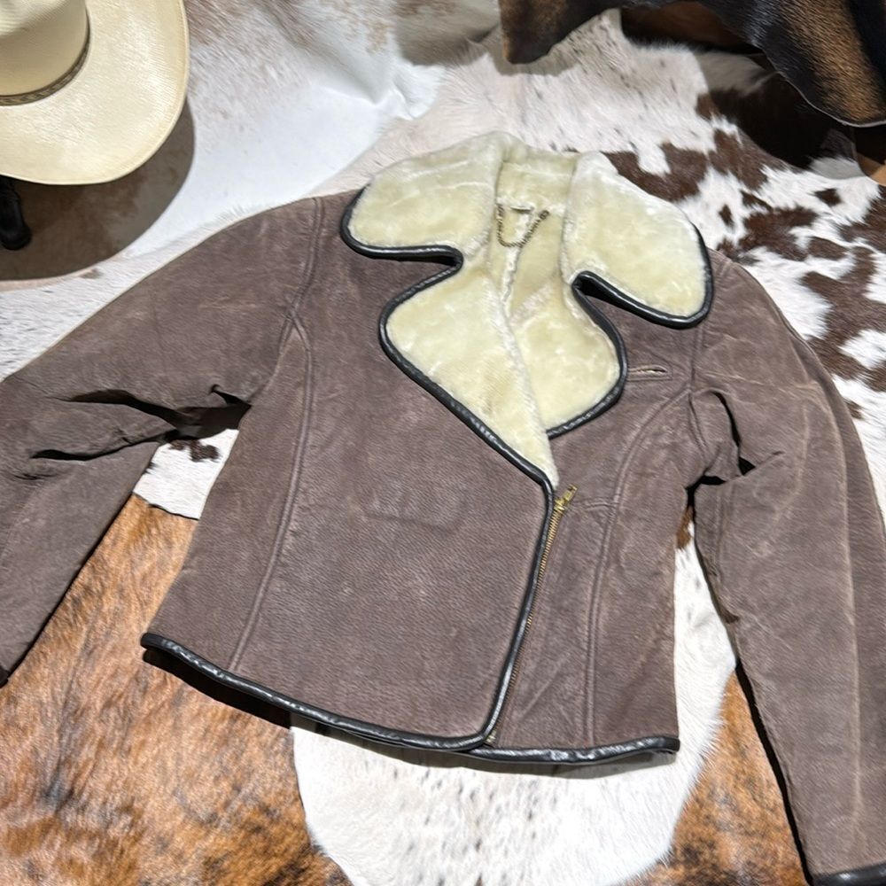 VINTAGE MAGGIE LAWRENCE LEATHER SHEARLING‎ BIKER JACKET SIZE PETITE SMALL